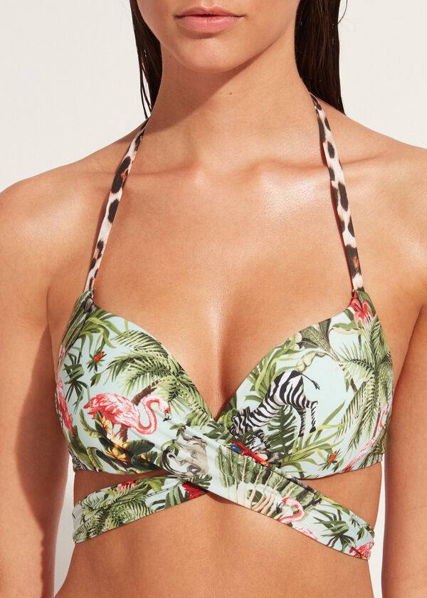 womens calzedonia padded push-up nairobi eco bikini tops green