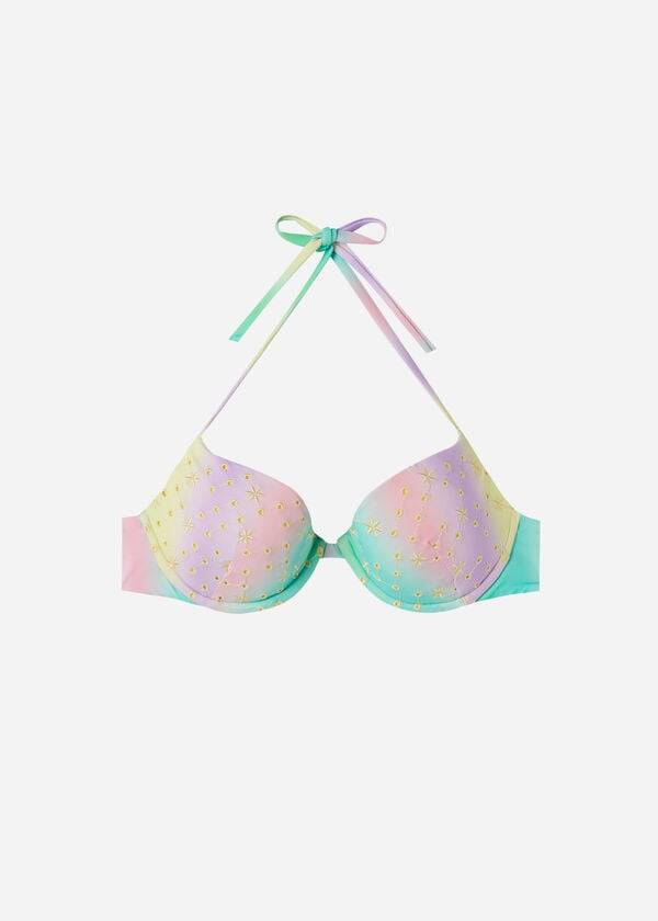 calzedonia padded push-up panama womens bikini tops green yellow