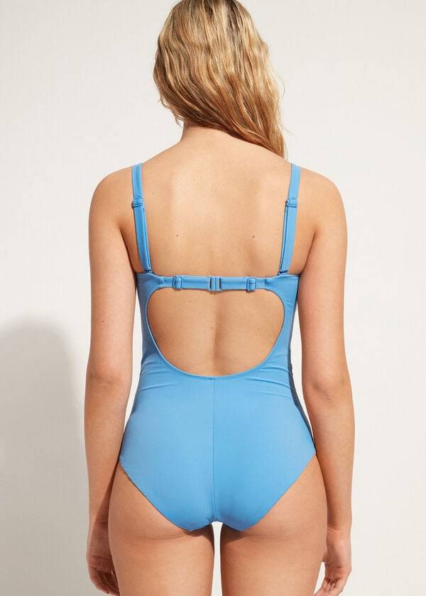 blue womens calzedonia padded one-piece roma swimsuits