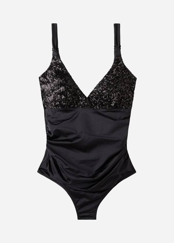 calzedonia padded one-piece shaping-effect cannes womens swimsuits black