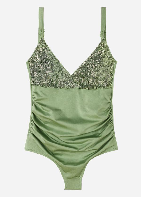 green womens calzedonia padded one-piece shaping-effect cannes swimsuits