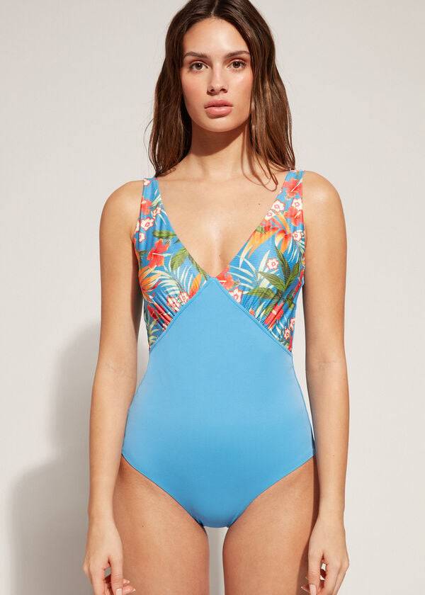 womens calzedonia padded one-piece shaping-effect maui swimsuits green